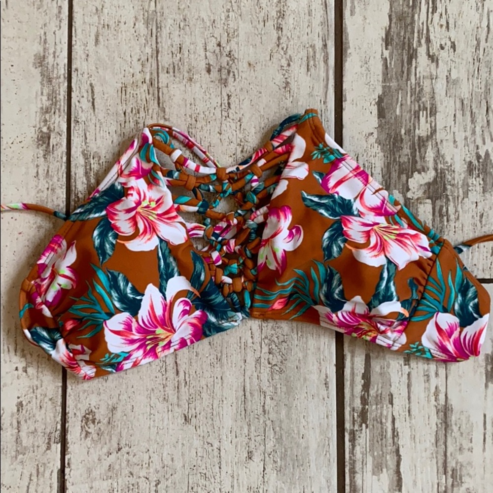Floral target tie bikini top